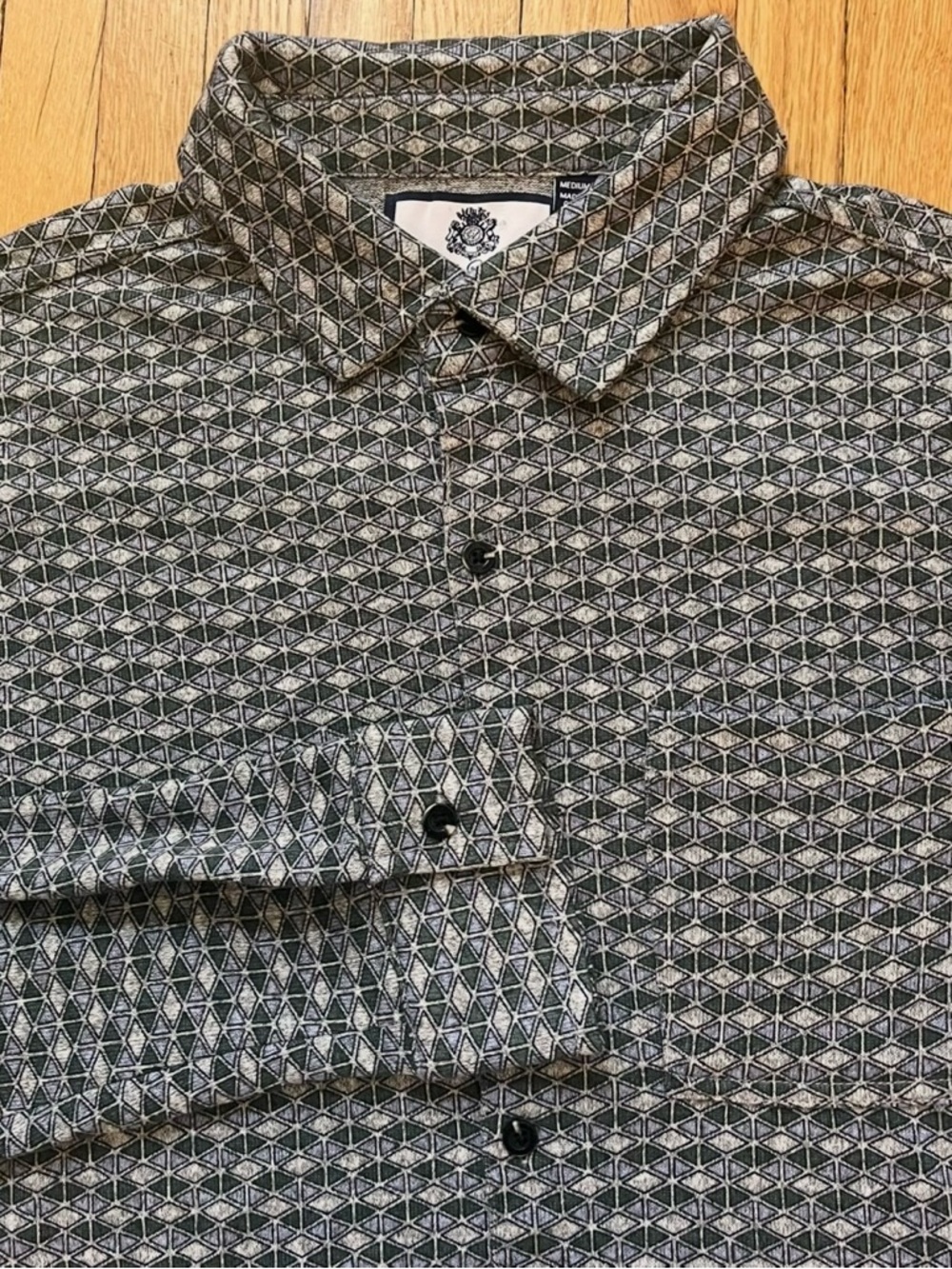 English Laundry Gray Blue Sz M Geometric Long Sleeve Soft Stretch Button Up